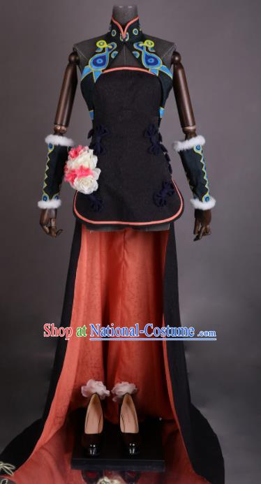 China Ancient Imperial Concubine Clothing Cosplay Queen Garment Costumes Traditional FGO FATE Black Qipao Dress Apparels