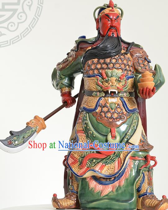 Chinese Shi Wan Figurine Guan Yu Statue Handmade Ceramic Arts Guan Gong Sculptures