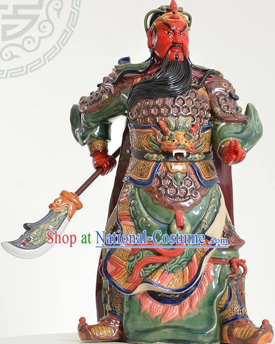 Chinese Handmade Ceramic Arts Guan Gong Sculptures Shi Wan Figurine Guan Yu Statue