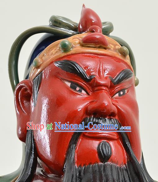 Chinese Handmade Ceramic Arts Guan Gong Sculptures Shi Wan Figurine Guan Yu Status