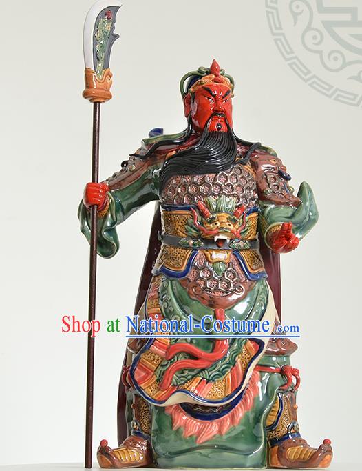 Chinese Shi Wan Ceramic Figurine Guan Yu Porcelain Statue Arts Handmade Guan Gong Sculptures