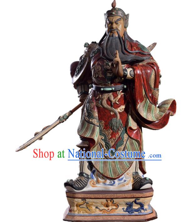 Chinese Guan Yu Porcelain Statue Arts Handmade Guan Gong Blade Sculptures Shi Wan Ceramic Figurine