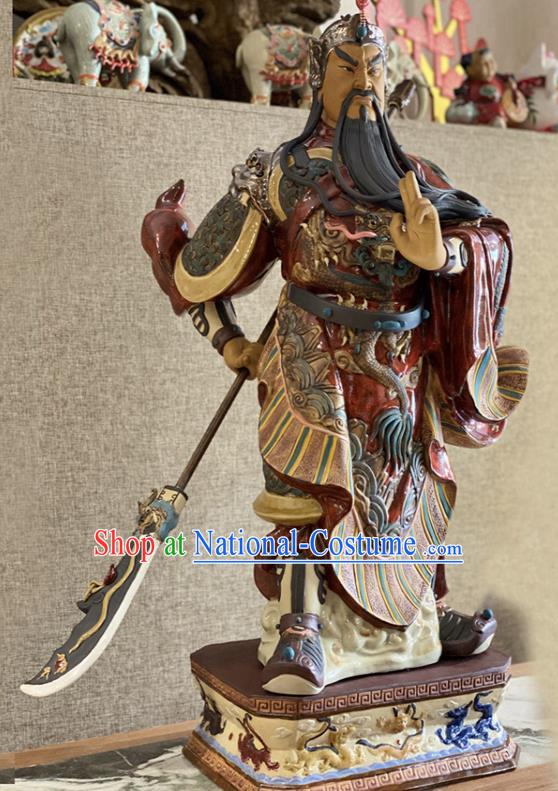 Chinese Handmade Guan Gong Sculptures Shi Wan Ceramic Figurine Guan Yu Porcelain Statue Arts