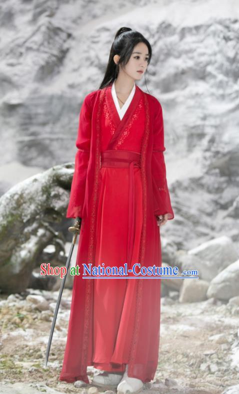 Chinese Wuxia Drama The Legend of Fei Zhou Fei Wedding Clothing Ancient Swordswoman Garment Costumes Martial Arts Red Dress Apparels