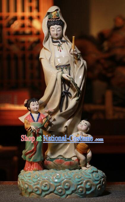 Chinese Guanyin Porcelain Status Arts Handmade Bodhisattva Sculptures Shi Wan Guan Yin Ceramic Figurine