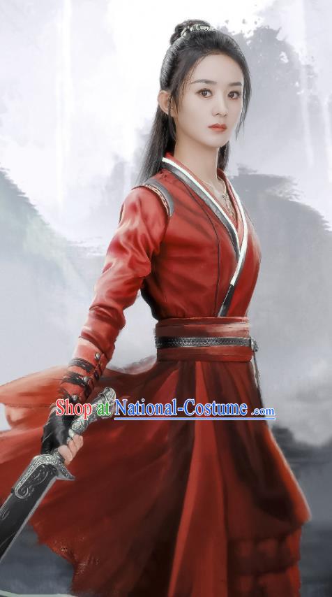 China Wuxia Drama The Legend of Fei Zhou Fei Clothing Ancient Swordswoman Garment Costumes Traditional Female Blade Red Hanfu Apparels