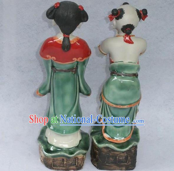 Chinese Shi Wan Ceramic Craft Long Lv Hong Hai Er Statues