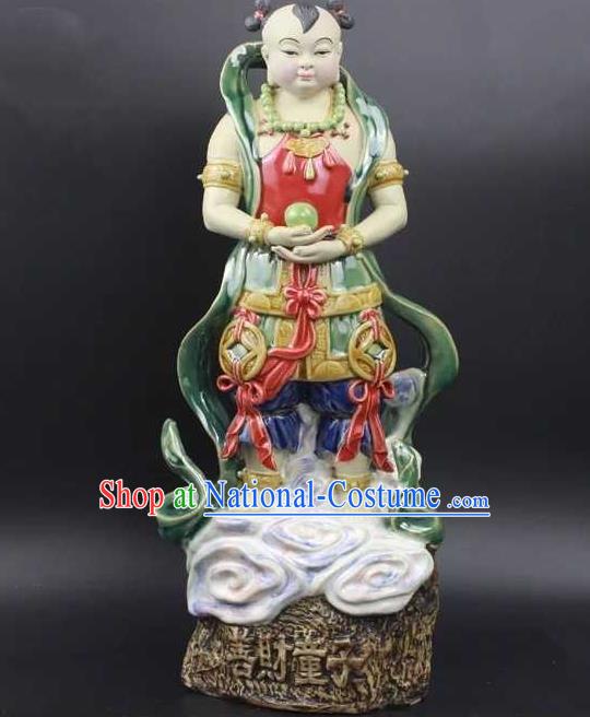 Chinese Handmade Hong Hai Er Statues Shi Wan Ceramic Shan Cai Tong Zi Craft