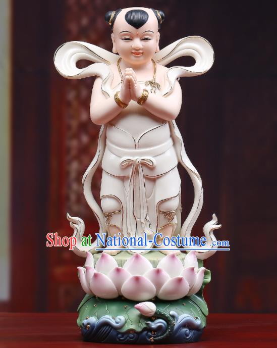 Chinese White Ceramic Shan Cai Tong Zi Craft Handmade Hong Hai Er Porcelain Statue