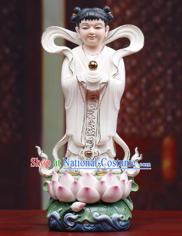 Chinese Handmade Dragon Girl Porcelain Statue White Ceramic Long Nv Craft