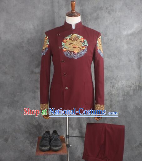 Chinese Traditional Tang Suits Wedding Suits Embroidered Dragon Costumes Zhongshan Groom Clothing