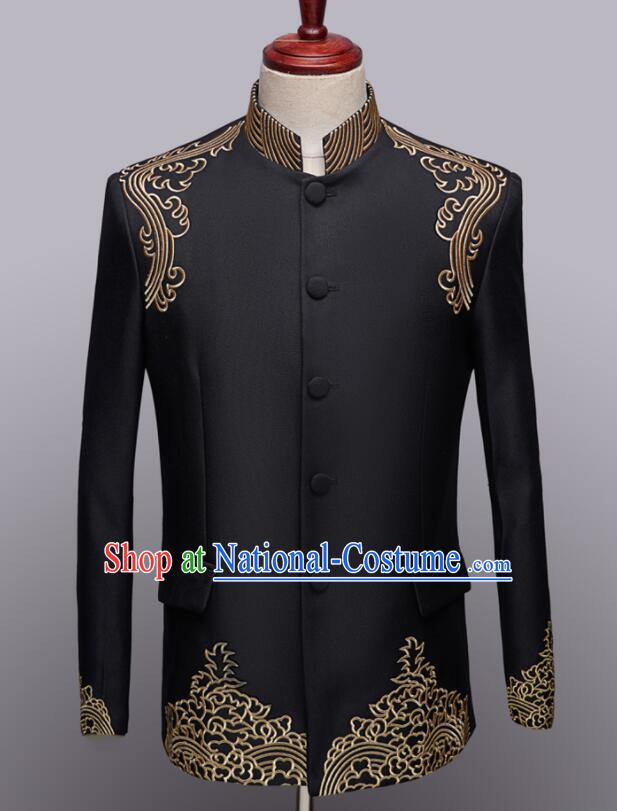 Chinese Wedding Suits Traditional Tang Zhuang Embroidered Costumes Groom Black Clothing