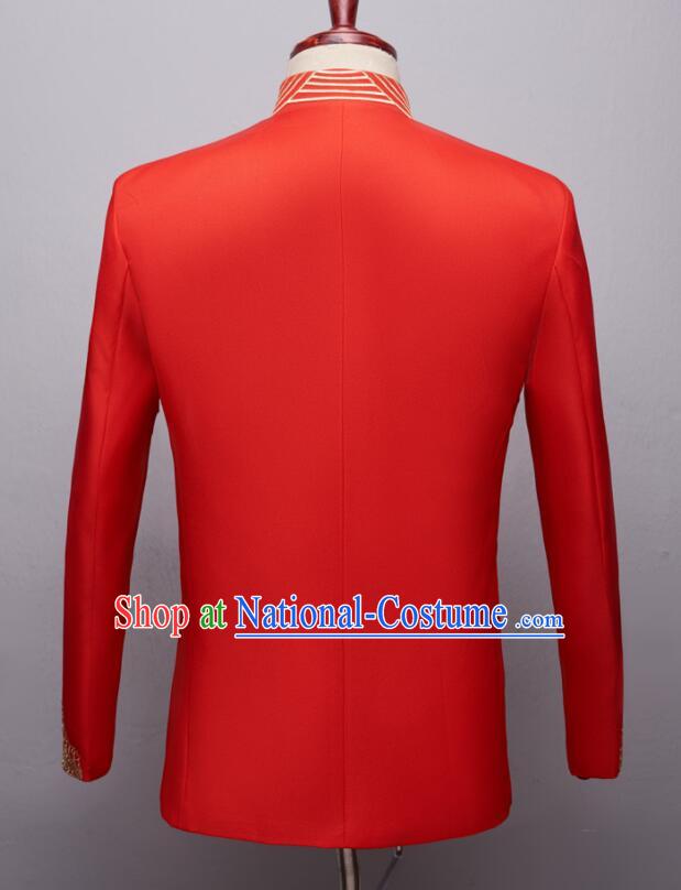 Chinese Groom Red Clothing Wedding Suits Traditional Tang Zhuang Embroidered Costumes