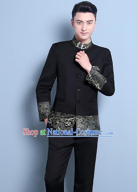 Chinese Traditional Tang Zhuang Zhongshan Costumes Groom Black Clothing Wedding Suits