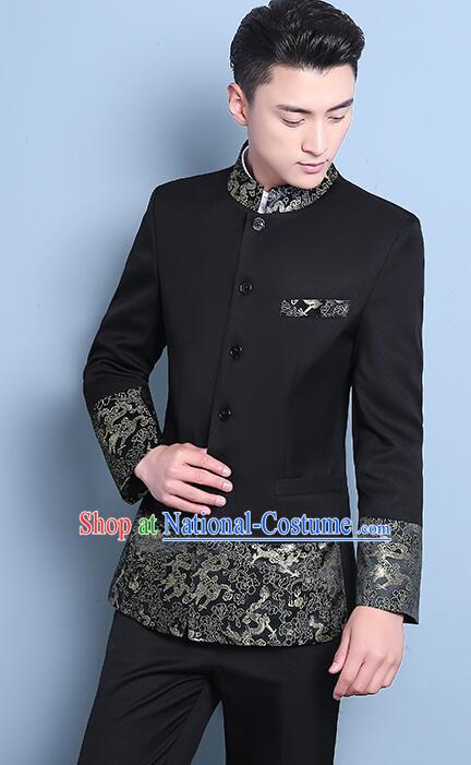 Chinese Traditional Tang Zhuang Zhongshan Costumes Groom Black Clothing Wedding Suits