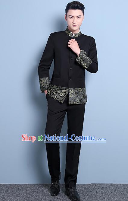 Chinese Traditional Tang Zhuang Zhongshan Costumes Groom Black Clothing Wedding Suits