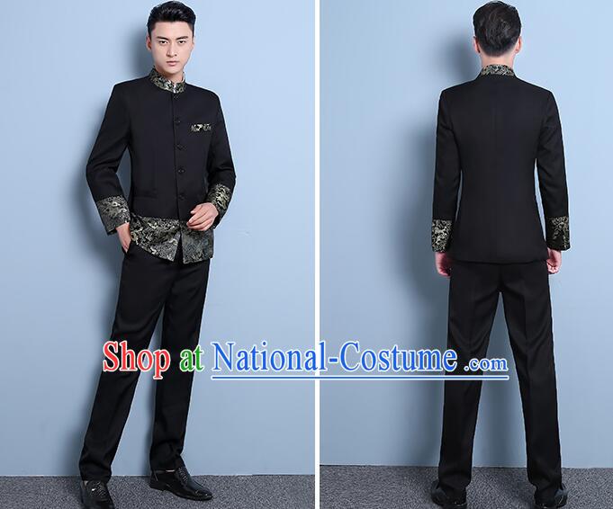 Chinese Traditional Tang Zhuang Zhongshan Costumes Groom Black Clothing Wedding Suits