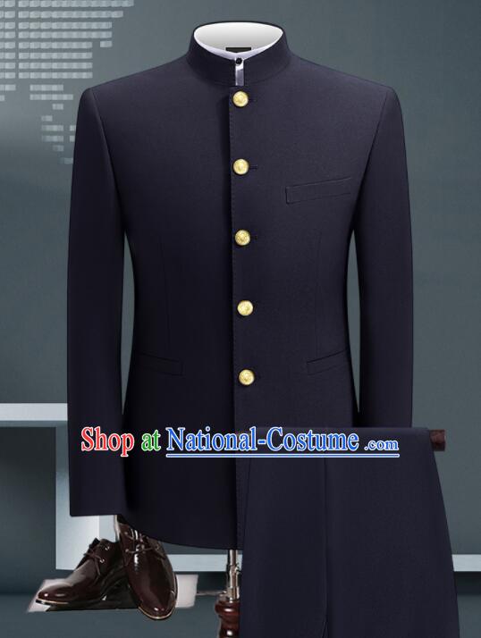 Chinese Groom Black Zhongshan Clothing Traditional Wedding Suits Tang Zhuang Costumes