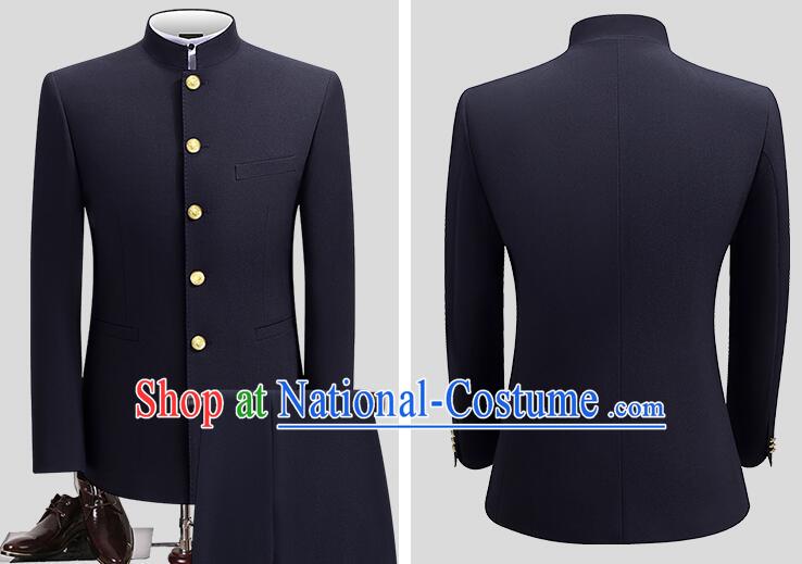 Chinese Groom Black Zhongshan Clothing Traditional Wedding Suits Tang Zhuang Costumes