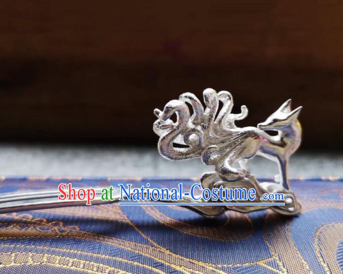 Handmade Chinese Traditional Silver Jewelry Hanfu Hair Accessories Ancient Nine Tails Fox Hair Pin