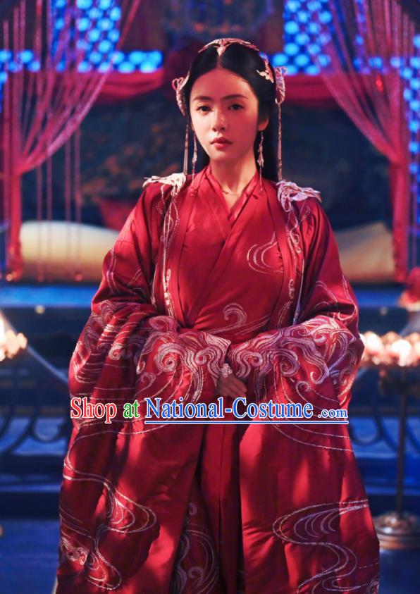 China Traditional Wedding Bride Clothing Ancient Dress Garment Romance Drama The Blessed Girl Yin Zhuang Costumes and Headpieces