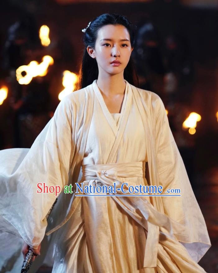 China Ancient Fairy White Dress Garment Romance Drama The Blessed Girl Li Sha Costumes Traditional Young Lady Clothing