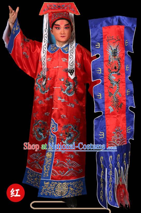 China Peking Opera Wusheng Red Garment Outfits Traditional Opera Martial Arts Men Clothing Beijing Opera Soldier Costume and Hat