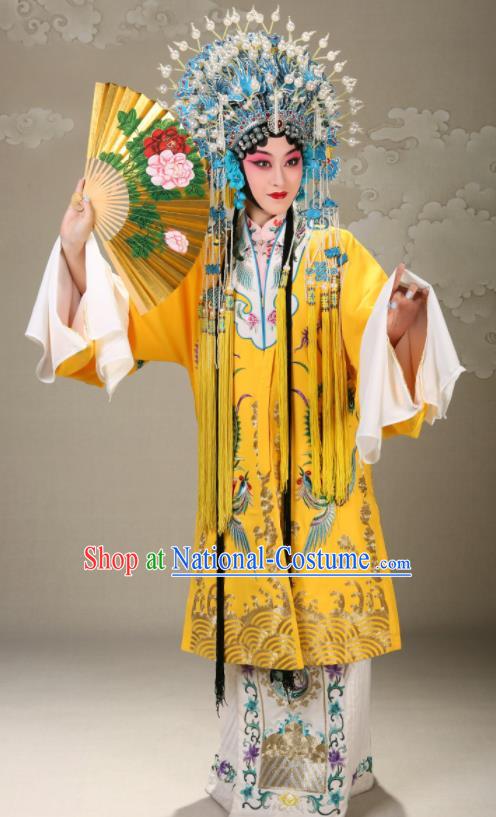 China Traditional Opera Empress Clothing Beijing Opera Diva Yellow Cape Costume Peking Opera Hua Tan Garment