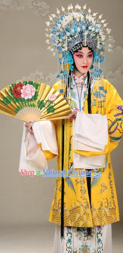 China Traditional Opera Empress Clothing Beijing Opera Diva Yellow Cape Costume Peking Opera Hua Tan Garment