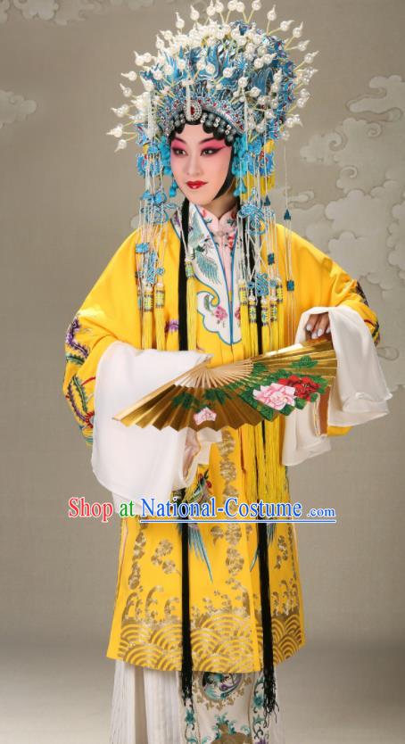 China Traditional Opera Empress Clothing Beijing Opera Diva Yellow Cape Costume Peking Opera Hua Tan Garment