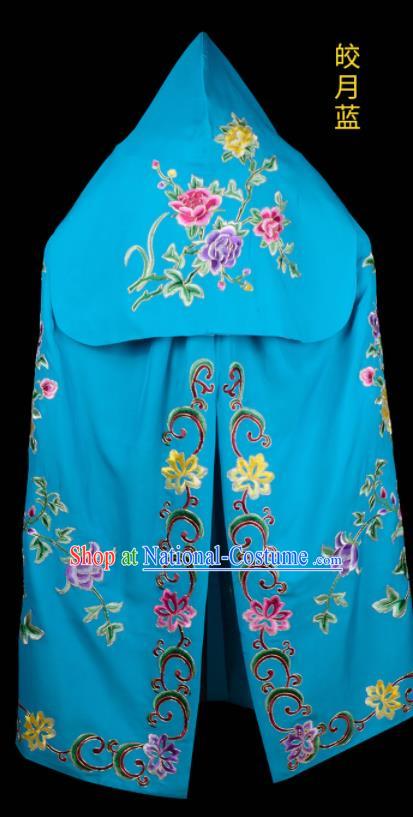 China Peking Opera Female General Mantle Garment Traditional Opera Embroidered Blue Cape Clothing Beijing Opera Wudan Costume