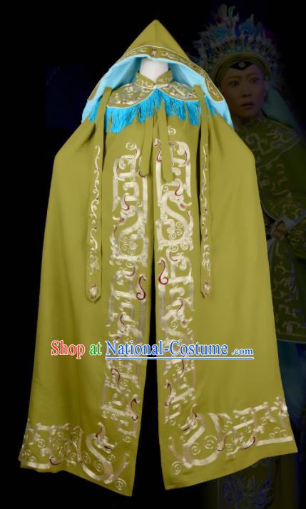 China Traditional Opera Embroidered Olive Green Cape Clothing Beijing Opera Lao Dan Costume Peking Opera Pantaloon Mantle Garment