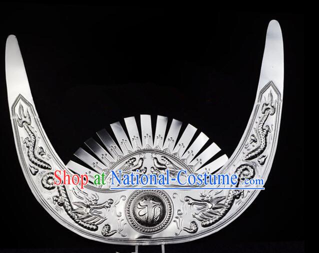 Chinese Hmong Ethnic Hair Accessories Handmade Miao Nationality Silver Horn Headpiece