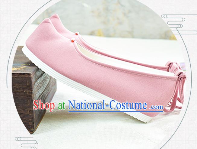 China Traditional Hanfu Pink Bow Shoes National Women Shoes Classical Dance Shoes