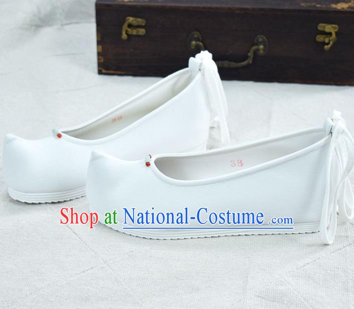 China National Women White Cloth Shoes Classical Dance Shoes Traditional Hanfu Bow Shoes