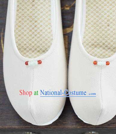 China National Women White Cloth Shoes Classical Dance Shoes Traditional Hanfu Bow Shoes