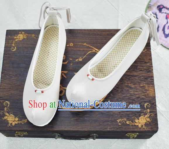 China National Women White Cloth Shoes Classical Dance Shoes Traditional Hanfu Bow Shoes