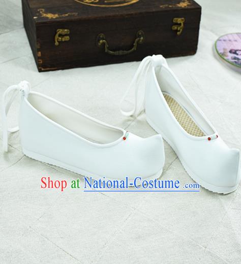 China National Women White Cloth Shoes Classical Dance Shoes Traditional Hanfu Bow Shoes