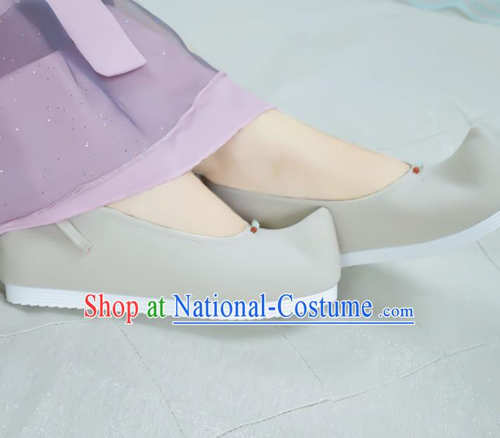 China Classical Dance Shoes Traditional Hanfu Bow Shoes National Women Grey Cloth Shoes