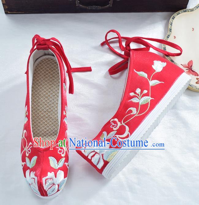 China Traditional Hanfu Bow Shoes National Wedding Red Cloth Shoes Embroidered Red Shoes