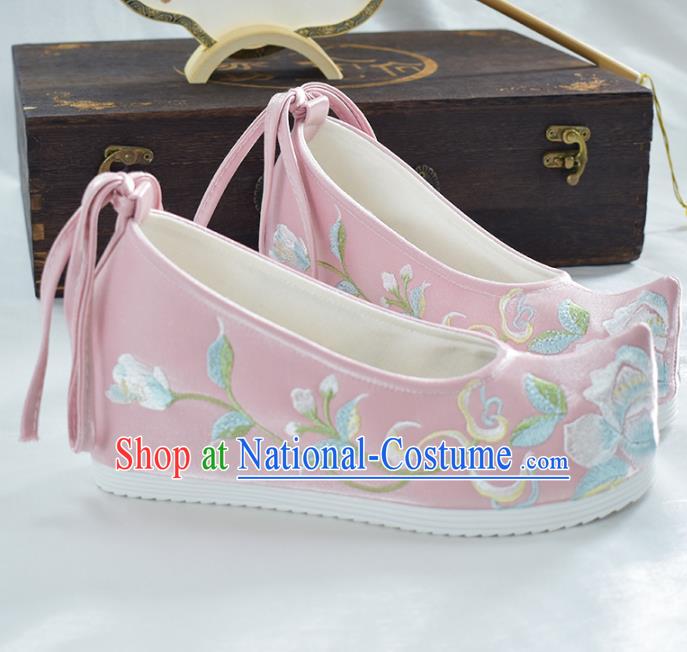 China National Wedding Cloth Shoes Embroidered Pink Shoes Traditional Hanfu Bow Shoes