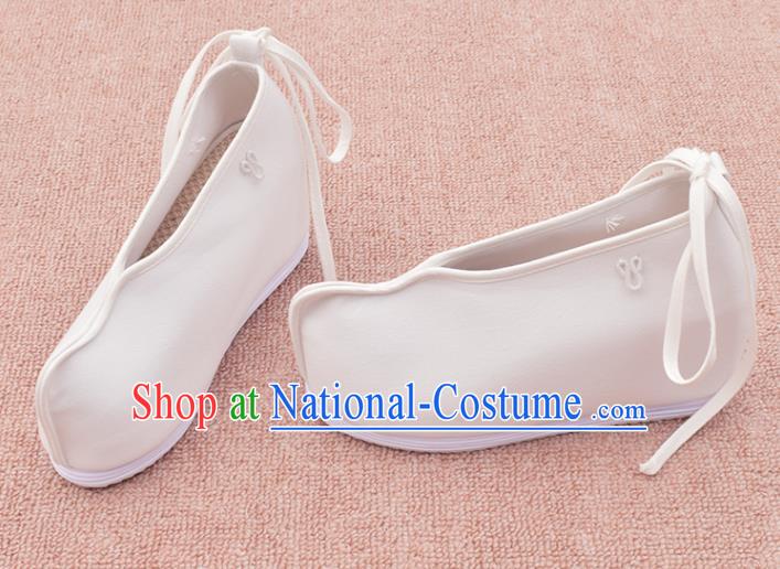 China Traditional Hanfu Shoes National Female Shoes Ancient Swordswoman White Cloth Shoes