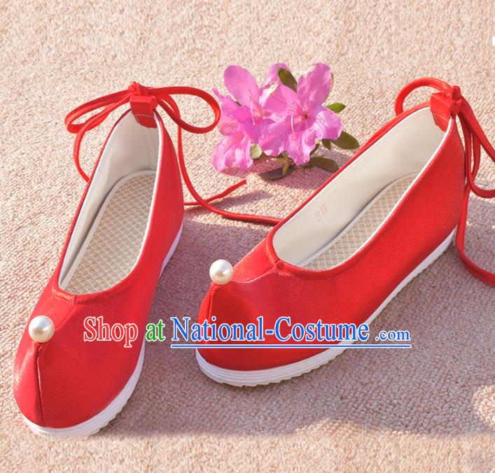 China Traditional Wedding Hanfu Shoes Ancient Princess Red Shoes National Women Shoes