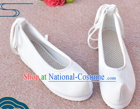 China National White Cloth Shoes Ancient Princess Shoes Traditional Ming Dynasty Hanfu Bow Shoes