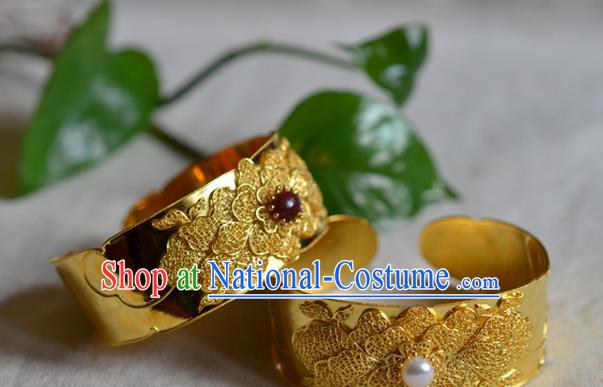 China National Bracelet Jewelry Traditional Handmade Qing Dynasty Filigree Peony Bangle Accessories