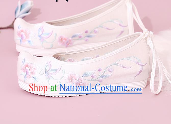 China Traditional White Cloth Bow Shoes National Shoes Embroidered Shoes Princess Shoes