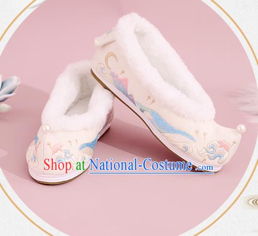 China Ming Dynasty Princess Shoes National Cloth Shoes Traditional Hanfu Shoes Winter Embroidered Shoes