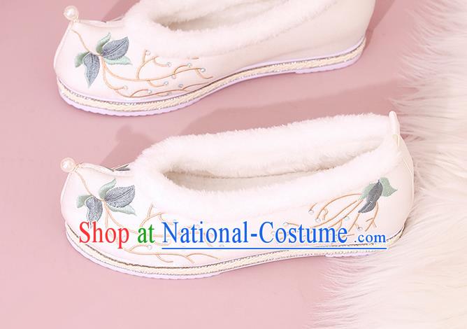 China Traditional Hanfu Shoes Embroidered Shoes White Cloth Shoes National Winter Shoes