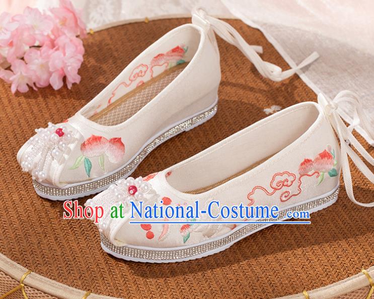 China Classical Dance White Cloth Shoes National Shoes Traditional Embroidered Shoe