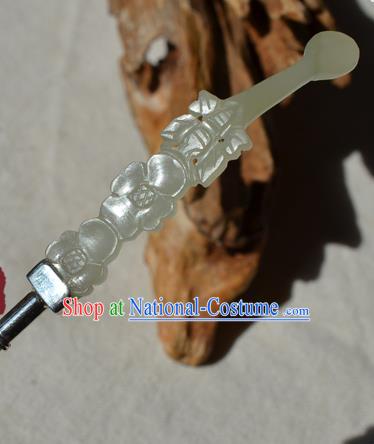 Chinese Traditional Qing Dynasty Jade Hairpin Ancient Empress Silver Hair Stick